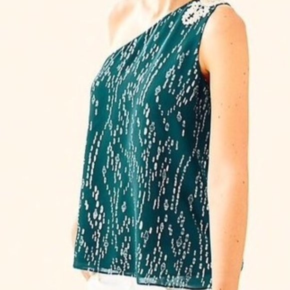 LILLY PULITZER Siene One Shoulder Silk Top - Picture 1 of 5
